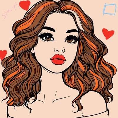 realistic girl with wavy hair and lips