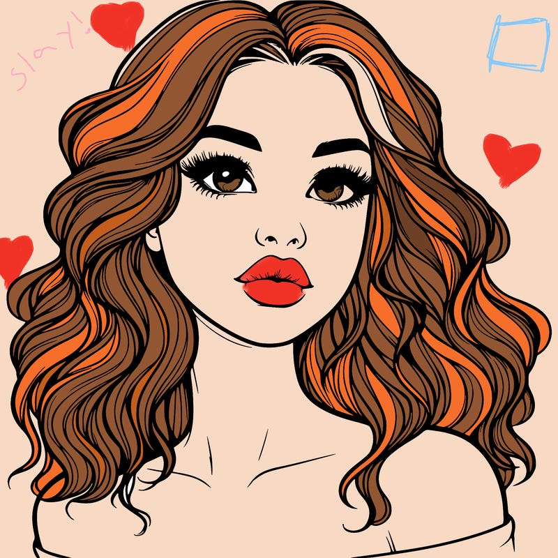 realistic girl with wavy hair and lips