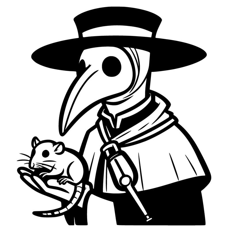 plague doctor holding a rat
