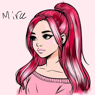 realistic girl with a high ponytail