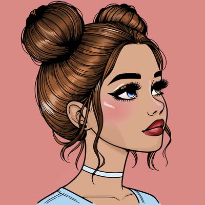 realistic girl with buns on the top of her head