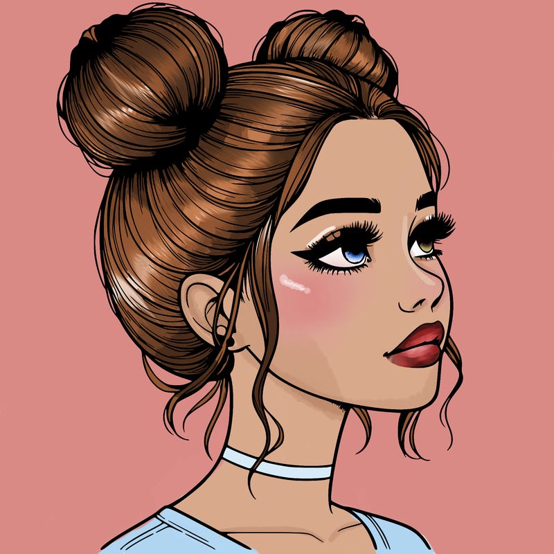 realistic girl with buns on the top of her head