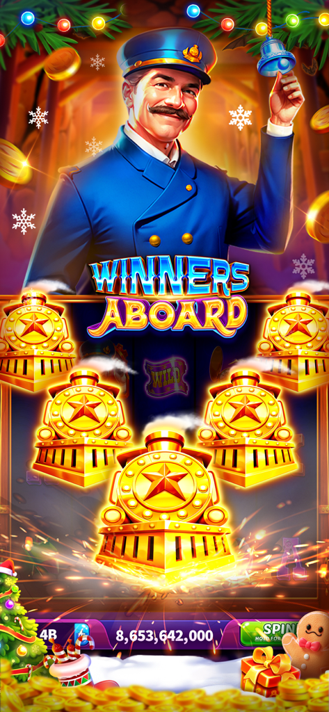 Jackpot Wins - Slots Casino - Un juego de máquina tragamonedas de temática navideña llamado "Winners Aboard" en Jackpot Wins Slots Casino.