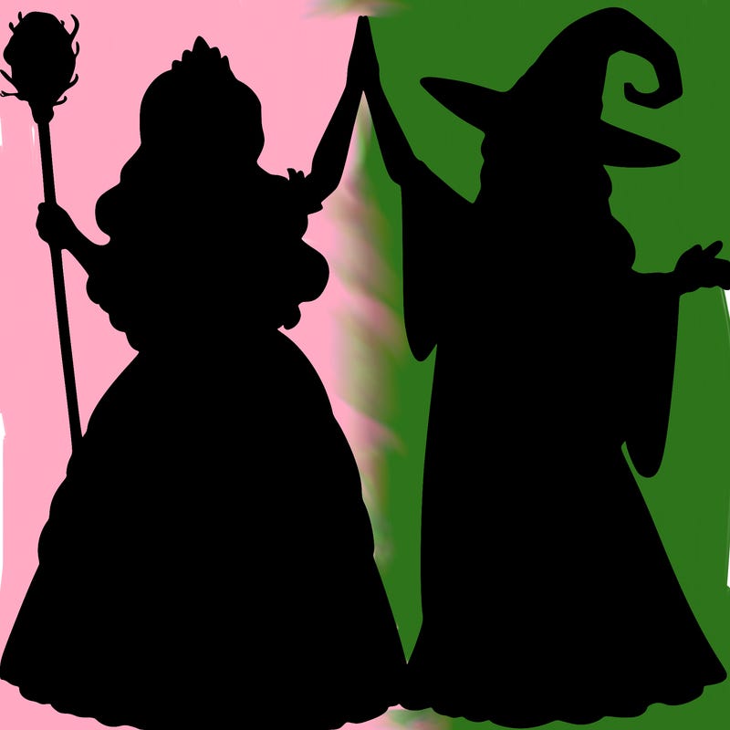 detailed realistic split of a princess and a witch