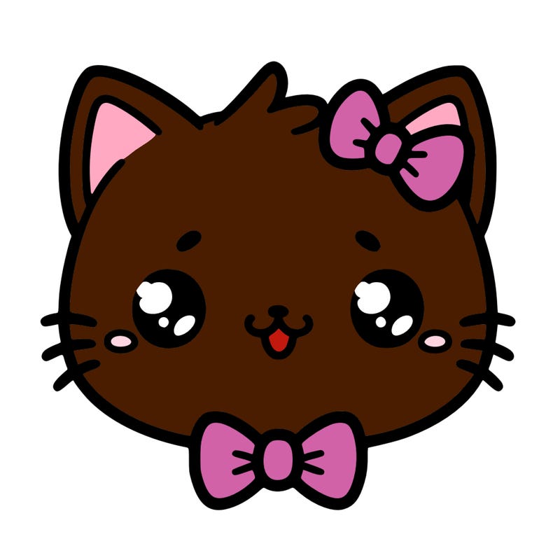 kawaii cat with a bow tie hanging from his ear