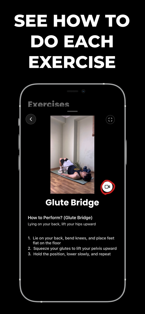 Max Taller: Height Predictor - Screenshot of the Max Taller app showing step-by-step instructions for the Glute Bridge exercise.