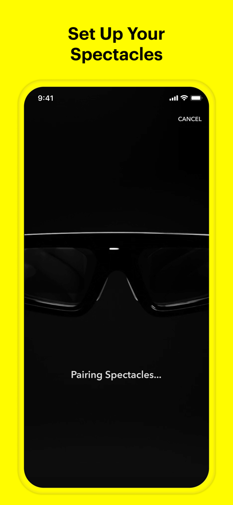 Snap Spectacles ARグラスのペアリングとセットアップのためのモバイルアプリインターフェース