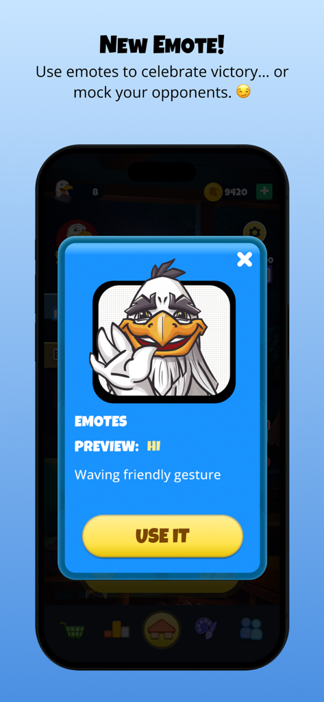 Pishpirik - Una pantalla de vista previa de un emote de saludo en la aplicación del juego de cartas Pishpirik
