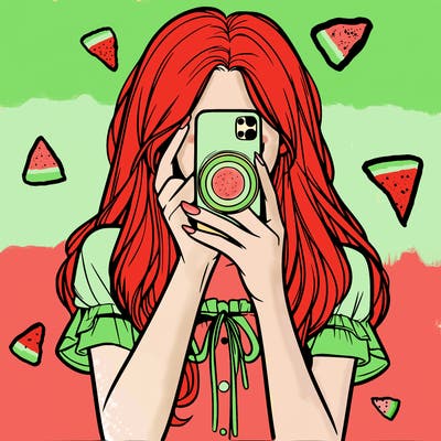 a realistic girl holding her phone taking pictures