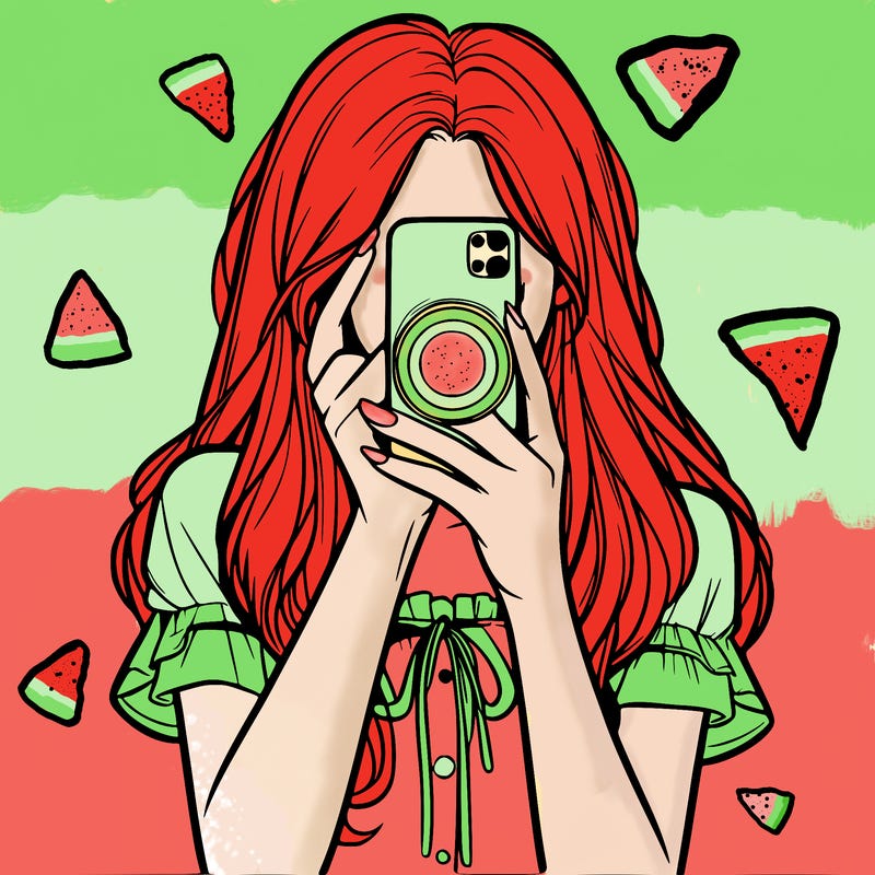 a realistic girl holding her phone taking pictures