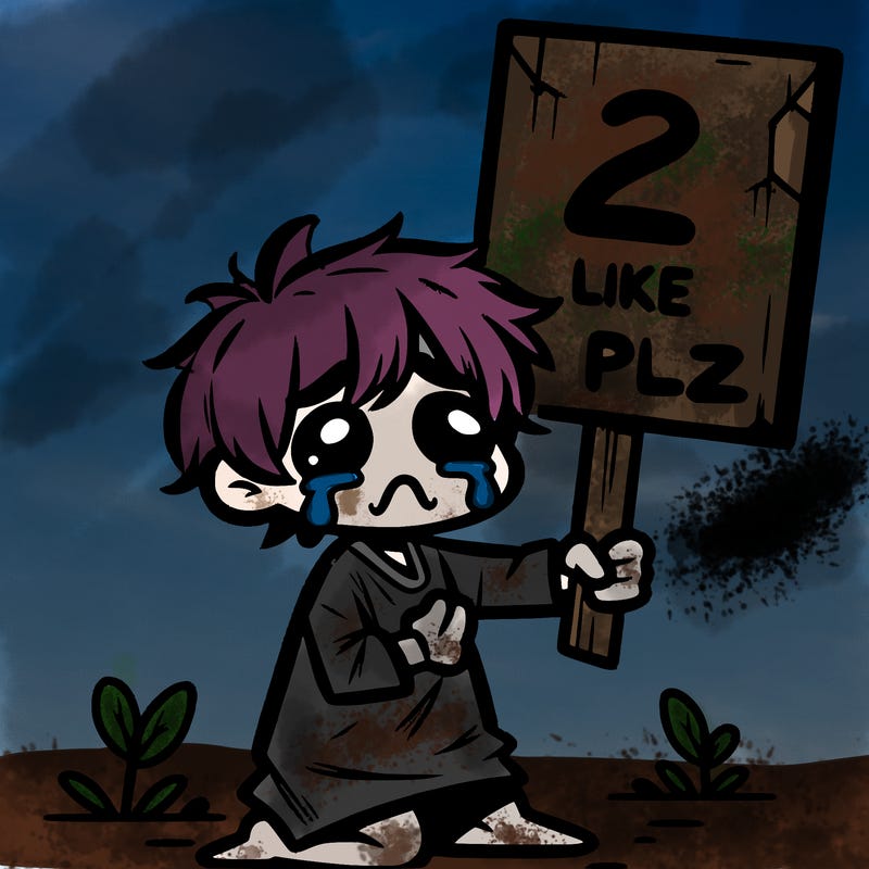 small poor toddler crying with sign that says 2 like plz