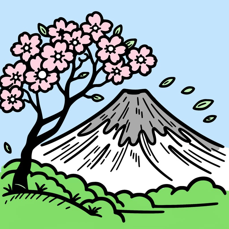 mount fuji with a cherry tree