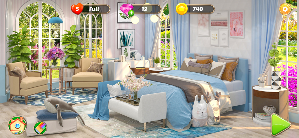 Interior Home Makeover - Un elegante design di camera da letto blu chiaro nell'app Ristrutturazione Casa d'Interni