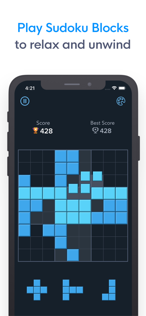 MindPal app interface showing the Sudoku Blocks game for relaxation and cognitive training