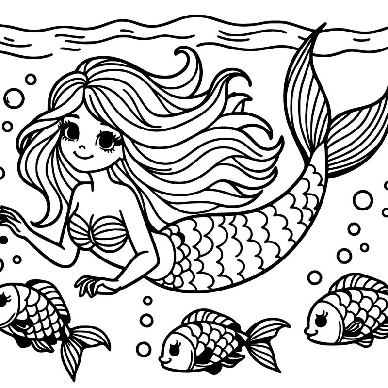 mermaid swimming with fishes