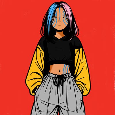 realistic girl faceless with baggy pants and a crop top