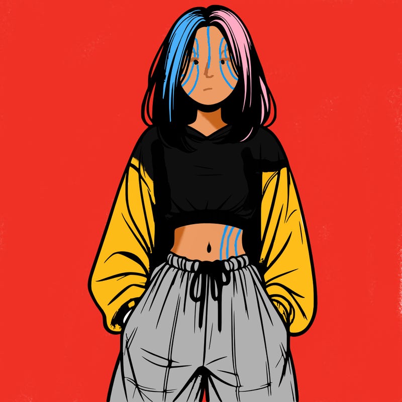 realistic girl faceless with baggy pants and a crop top