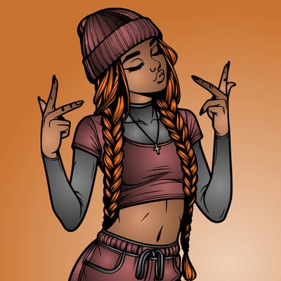realistic teenage girl with braids and a beanie and crop top doing 🫶🏼