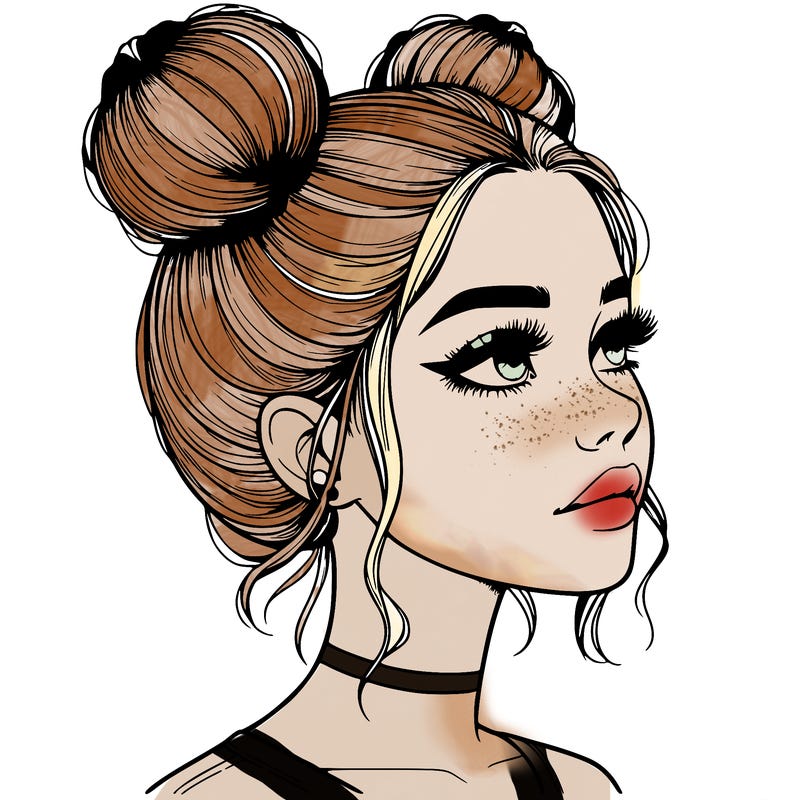 realistic girl with buns on the top of her head
