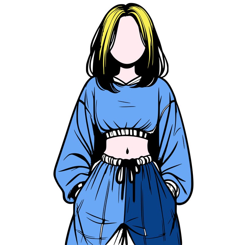 realistic girl faceless with baggy pants and a crop top