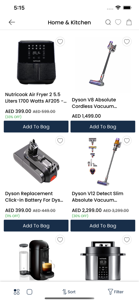 Flitit app interface showing Home and Kitchen products like air fryers and cordless vacuums