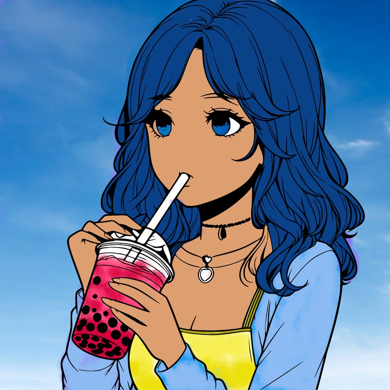 realistic girl drinking boba tea