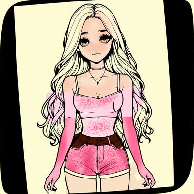 a realistic girl with long hair and in a crop top and shprts