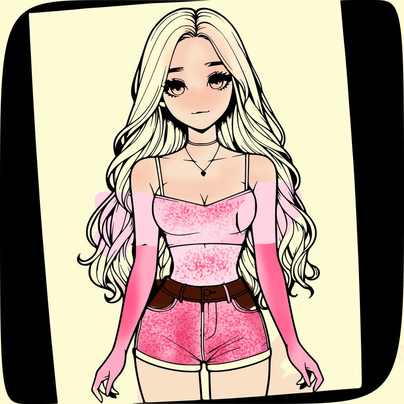a realistic girl with long hair and in a crop top and shprts