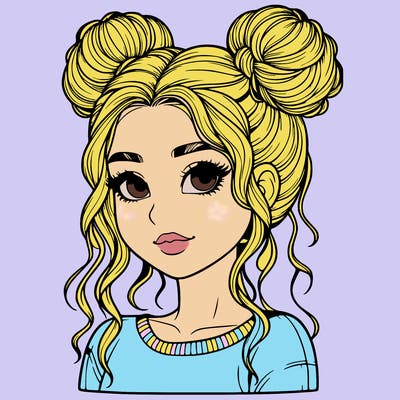 realistic girl with two buns in her hair