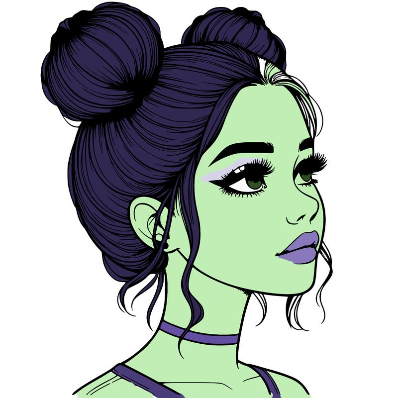 realistic girl with buns on the top of her head