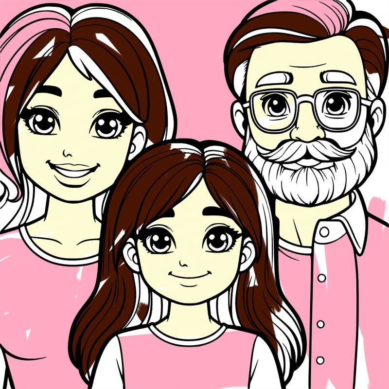 realistic girl with mom and dad
