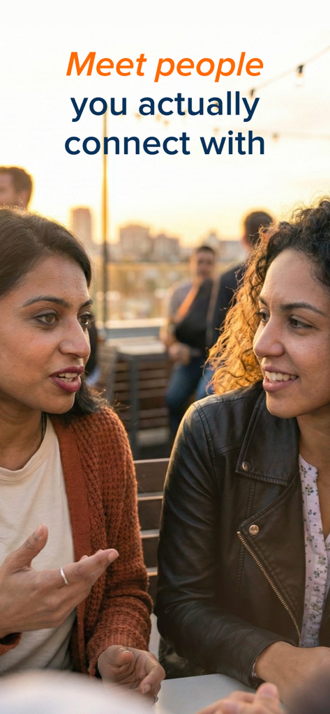 Meet OffScreen: IRL Friends - Two women talking and connecting at an outdoor social gathering.
