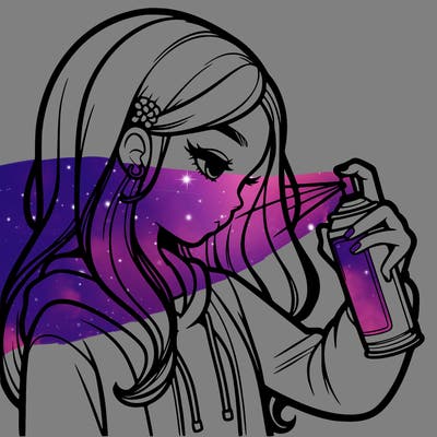 a realistic girl spray painting