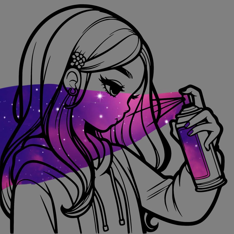 a realistic girl spray painting