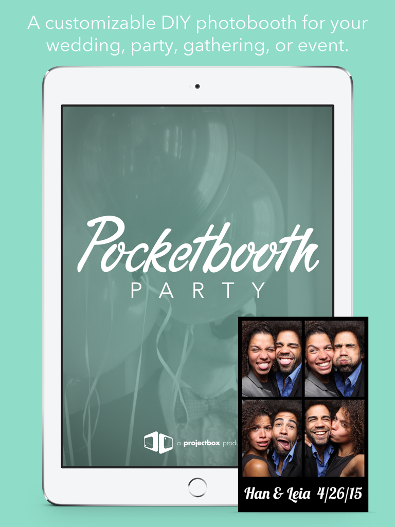 Pocketbooth Party 포토 부스 앱이 iPad 화면에 표시됨