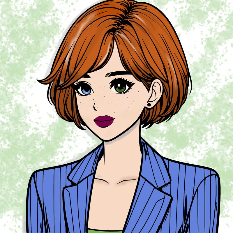 one beautiful girl realistic wearing suit with short hair