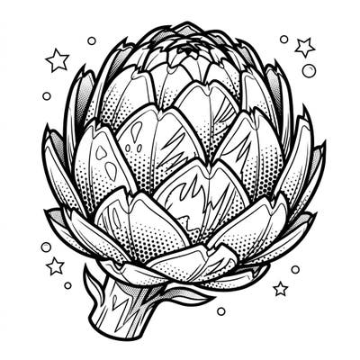Unleash your creativity with this striking Pop Art artichoke coloring page. Its dynamic comic book aesthetic and intricate details offer a unique and engaging artistic adventure.