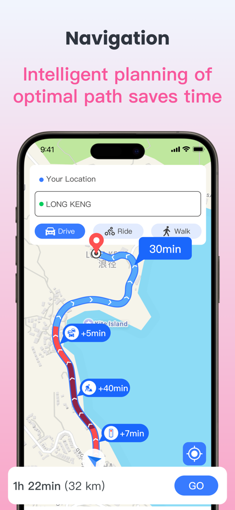 AnyTo - Location change tool - AnyTo app navigation screen displaying an optimized path for location simulation