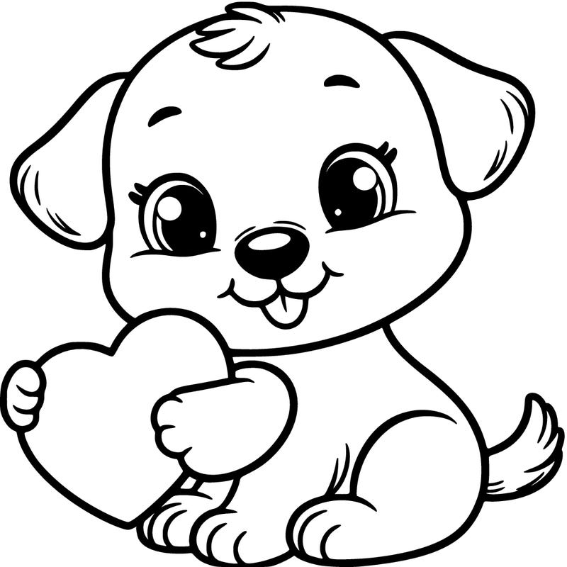 puppy holding a heart