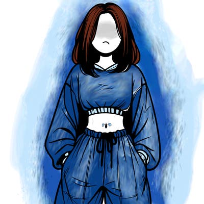 realistic girl faceless with baggy pants and a crop top