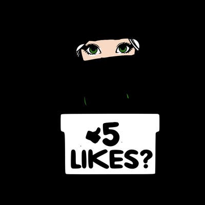 a realistic girl holding a sign saying 5 likes?