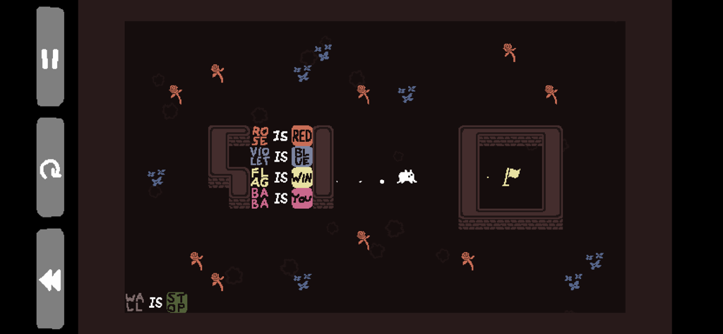 Baba Is You - Gameplay screenshot of Baba Is You showing logic word blocks that define game rules in a puzzle level