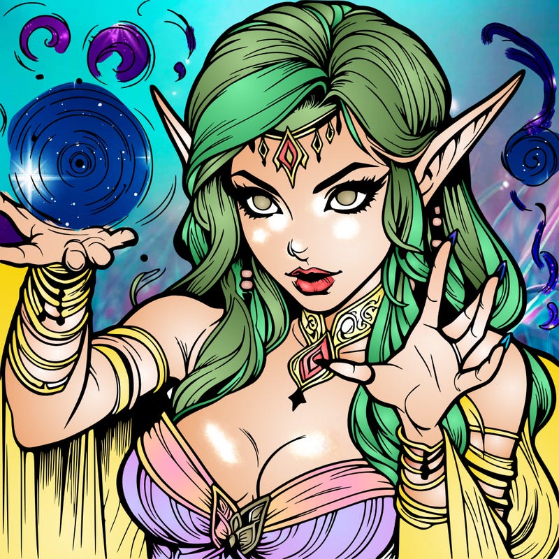 realistic scary beautiful elf sorceress casting spell