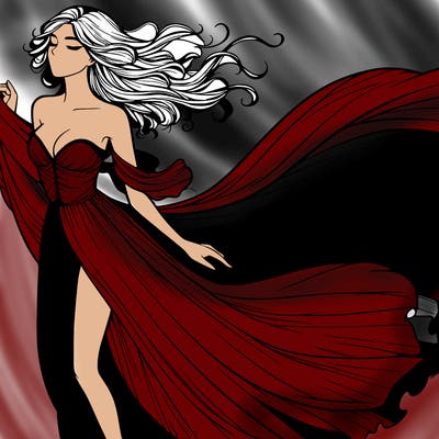 realistic woman in dress flowing the the wind