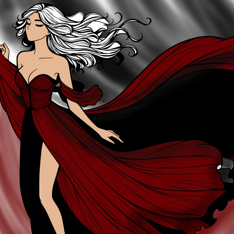 realistic woman in dress flowing the the wind