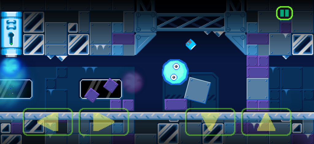 Slime Labs 3 - A blue slime character jumping in a retro pixel art laboratory level from Slime Labs 3