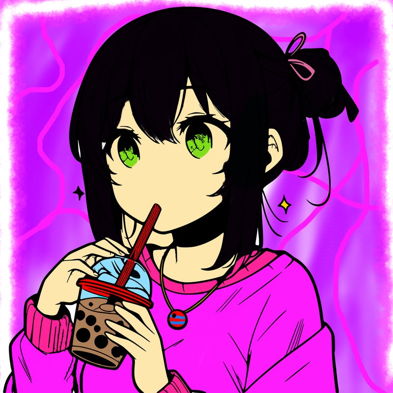 manga character drinking boba