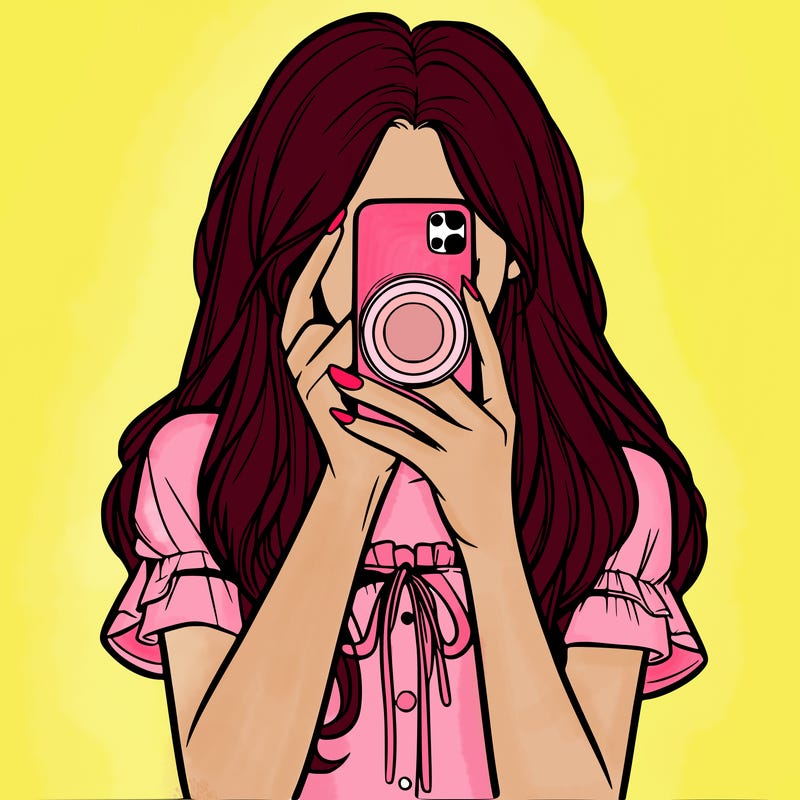 a realistic girl holding her phone taking pictures