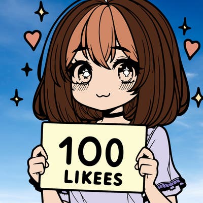 anima girl holding a 100 likes sign in her hand