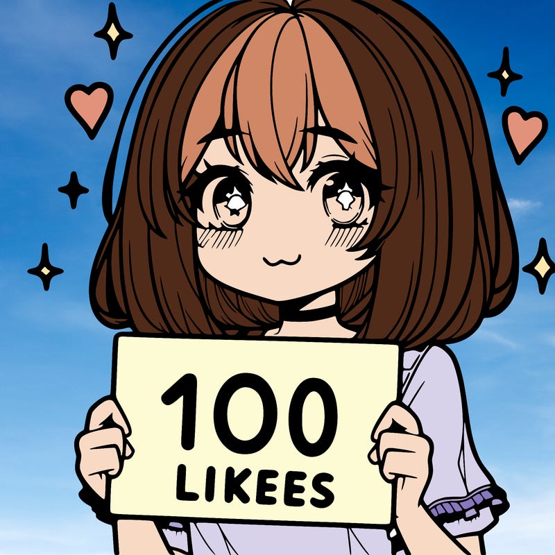 anima girl holding a 100 likes sign in her hand